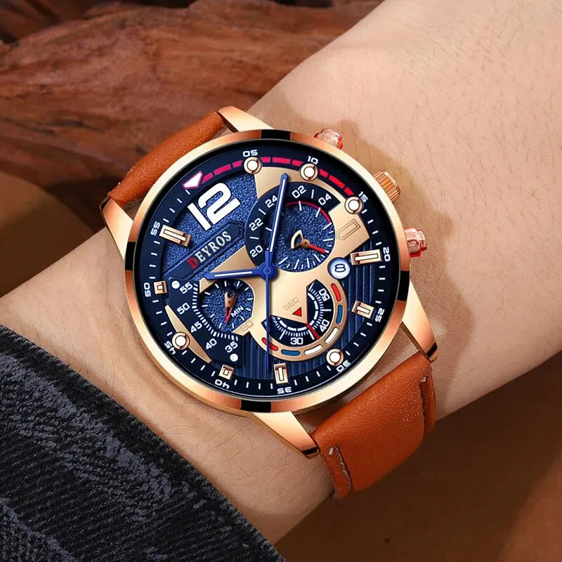 Relógio Masculino de Couro com Pulseira