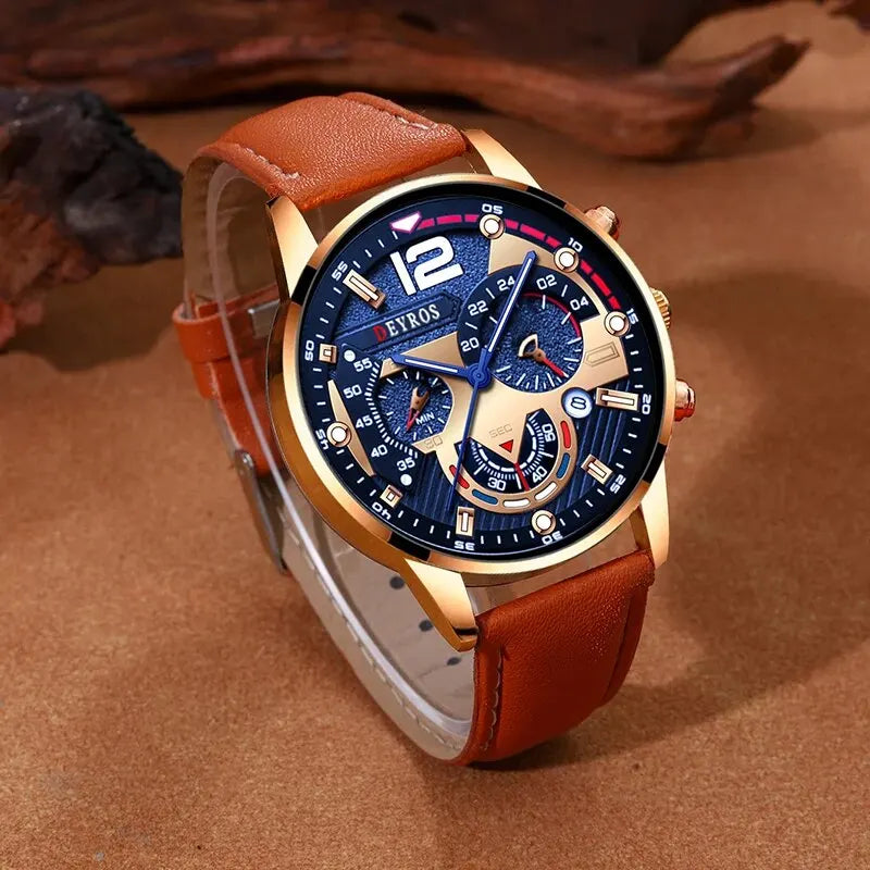 Relógio Masculino de Couro com Pulseira