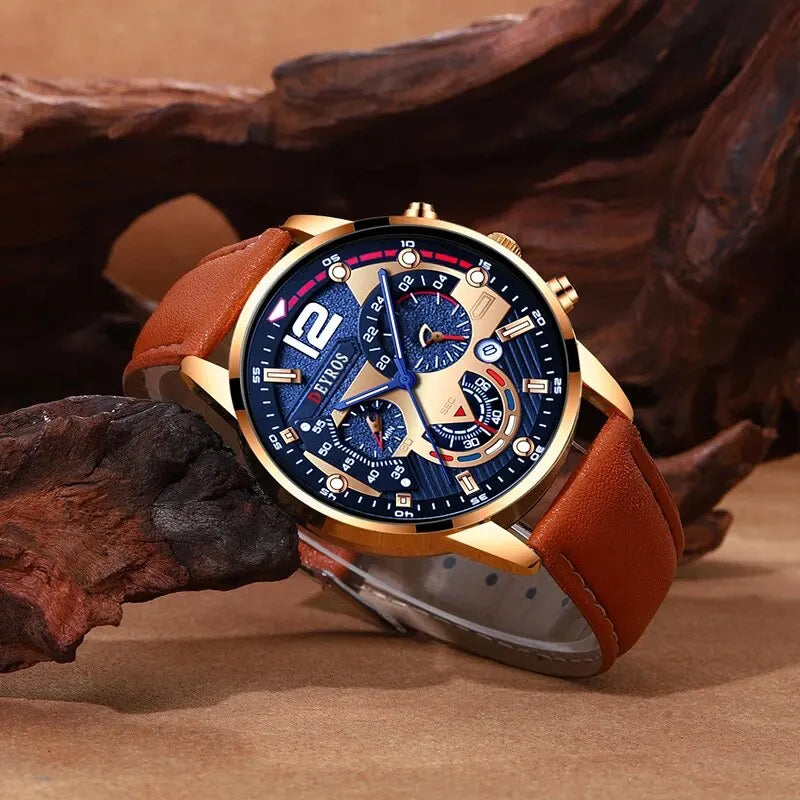 Relógio Masculino de Couro com Pulseira