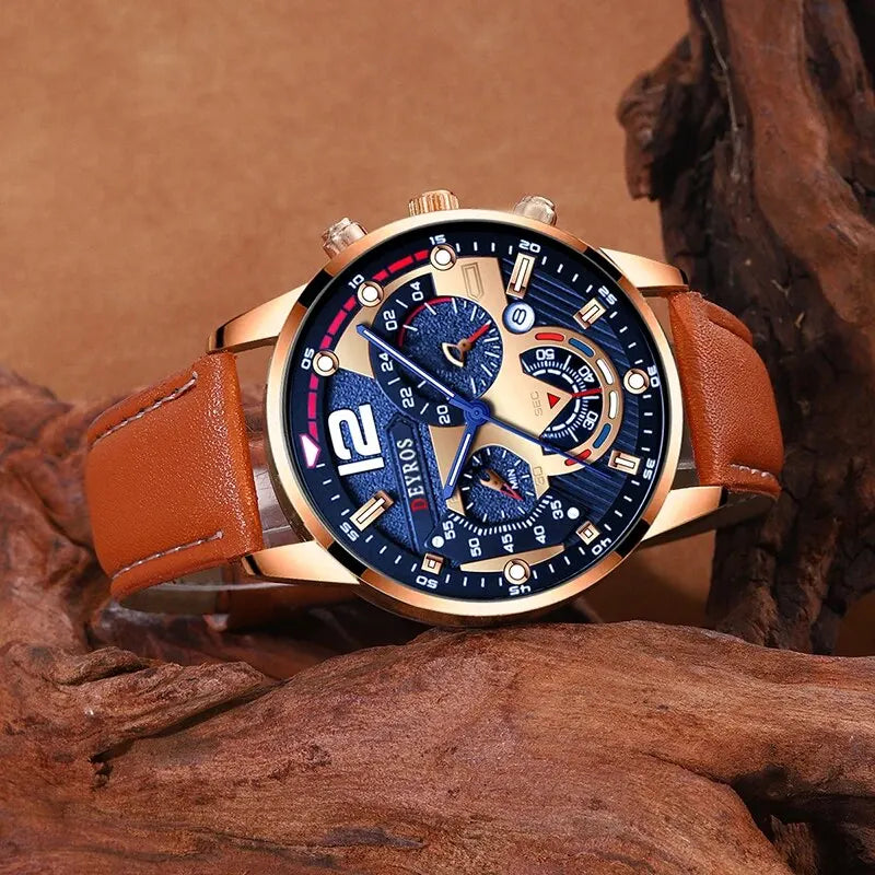 Relógio Masculino de Couro com Pulseira