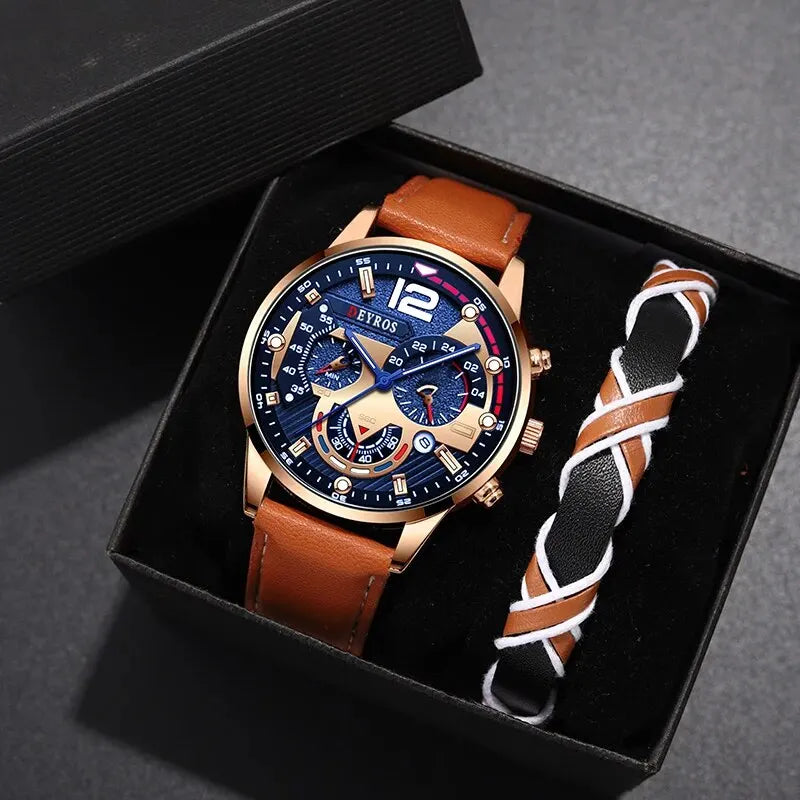 Relógio Masculino de Couro com Pulseira